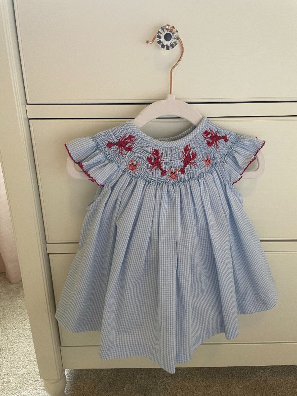 Lulu Bebe Smocked Red Crawfish and Crabs Blue Set Size 12 Months